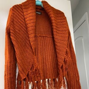 Women's Orange Fringe Sweater